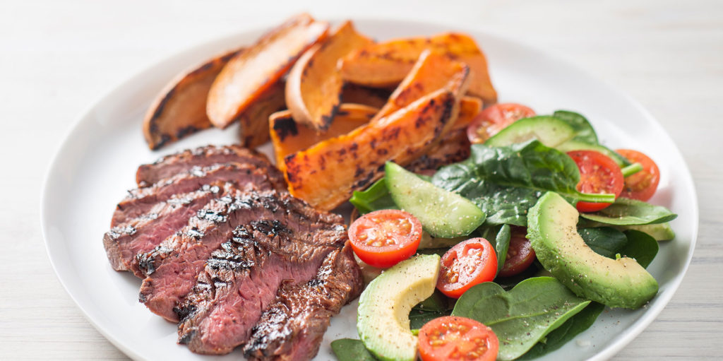 K Roo Herb And Garlic Kangaroo Steaks With Sweet Potato Wedges And Salad